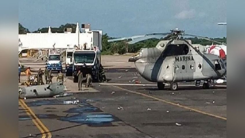 Desplome de helicóptero de la Semar en aeropuerto de Villahermosa deja 3 lesionados