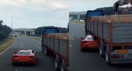 VIDEO: Con increíble maniobra a lo 'Rápido y Furioso', Ferrari pasa debajo de camión en movimiento
