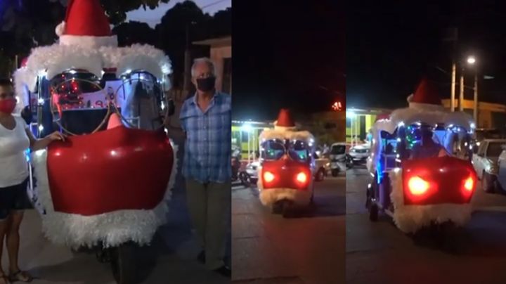 VIDEO: Trineo de 'Santa' recorre las calles de Juchitán y promueve el uso de cubrebocas