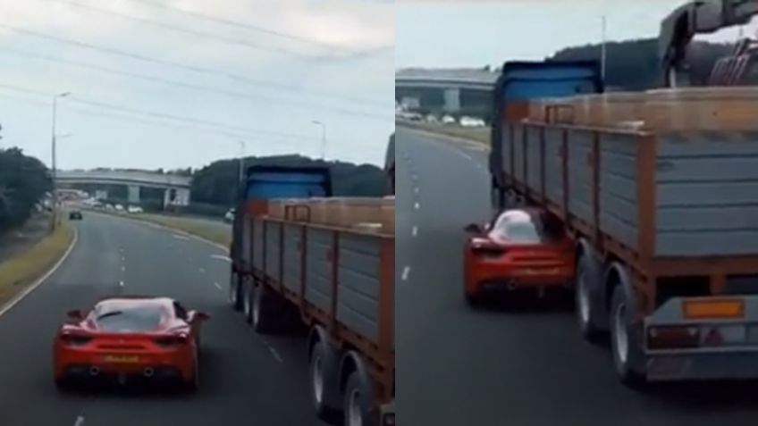 VIDEO: Con increíble maniobra a lo 'Rápido y Furioso', Ferrari pasa debajo de camión en movimiento