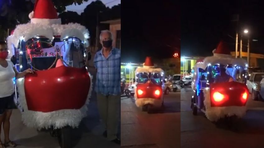 VIDEO: Trineo de 'Santa' recorre las calles de Juchitán y promueve el uso de cubrebocas