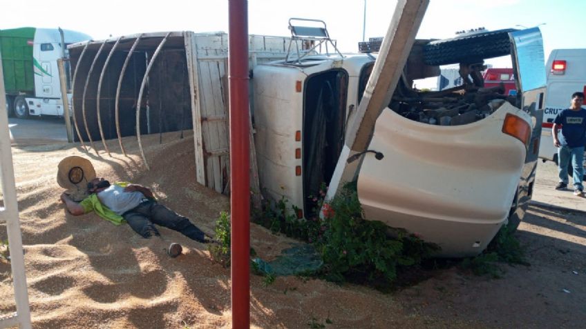 Trigueros tienen mal día: Dos camiones se vuelcan en Navojoa y Etchojoa