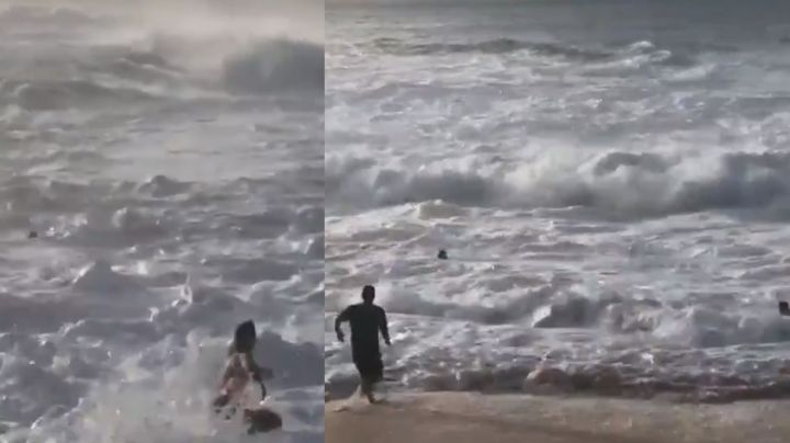 VIDEO: Fuerte ola arrastra a bañista a las profundidades y surfista la rescata