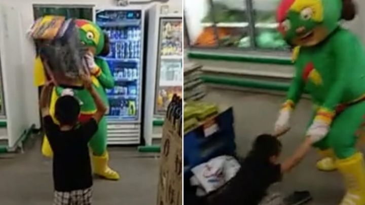 VIDEO: Botarga de 'Mamá Lucha' pelea con un niño dentro de un supermercado y se hace viral
