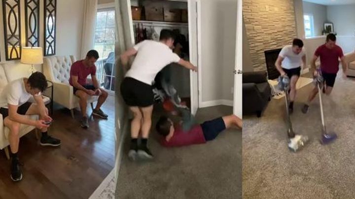 VIDEO: Para evitar regañó, jóvenes limpian su casa al estilo de 'Flash'