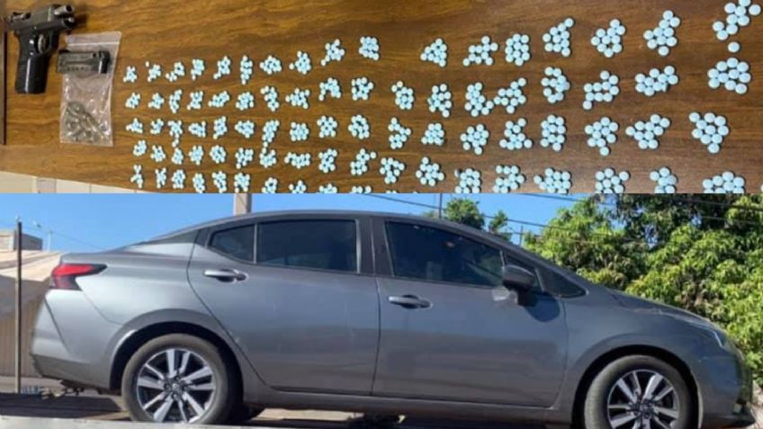 Navojoa: Encuentran auto abandonado cargado con arma de fuego y 970 pastillas de fentanilo
