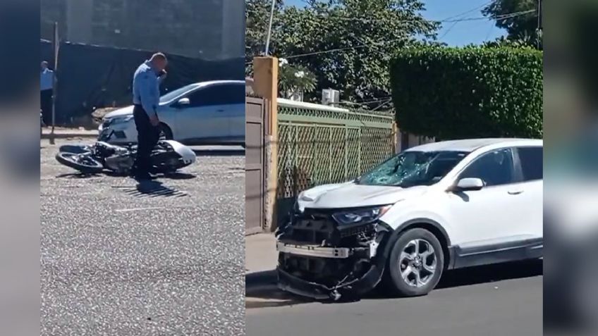 Aparatoso choque entre un motociclista y un automovilista deja un herido en Ciudad Obregón