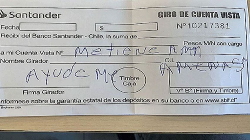 Chile: Hombre privado de su libertad pide auxilio a través de papeleta bancaria