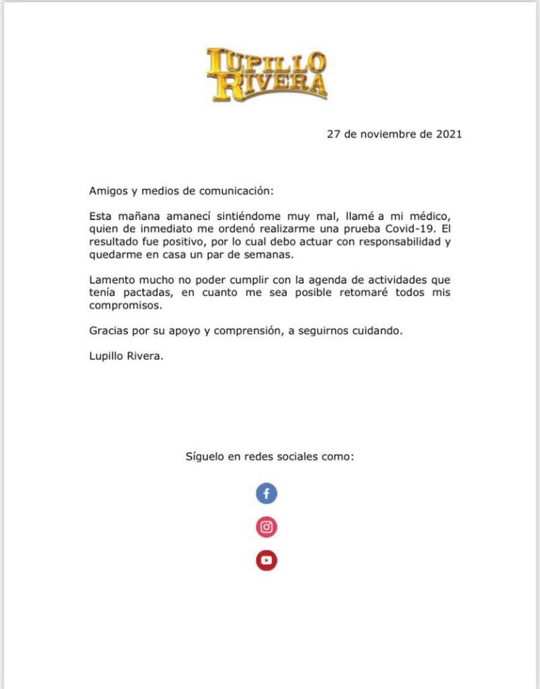 Lupillo Rivera da positivo a Covid-19
