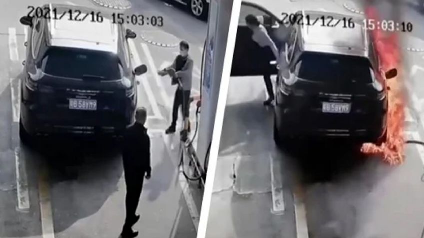 VIDEO: Sujeto prende fuego a automóvil con mujer dentro mientras cargaba gasolina