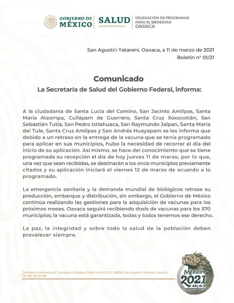 Comunicado sobre la postergación de la jornada de vacunación