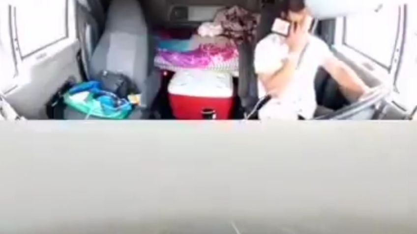 VIDEO: ¡Imprudencia al volante! Trailero ocasiona accidente al conducir mientras habla por celular