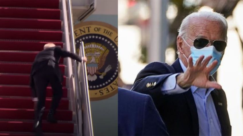 VIDEO: Joe Biden se cae tres veces en las escaleras del avión; revelan su estado de salud