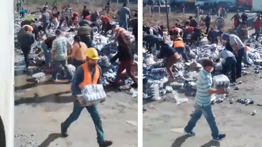 VIDEO: Choque entre tren y tráiler cargado de cerveza desata voraz 'rapiña' en Navojoa