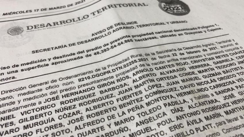 Sedatu envió 40 avisos de deslinde de tierras en diversos predios del sur de Sonora