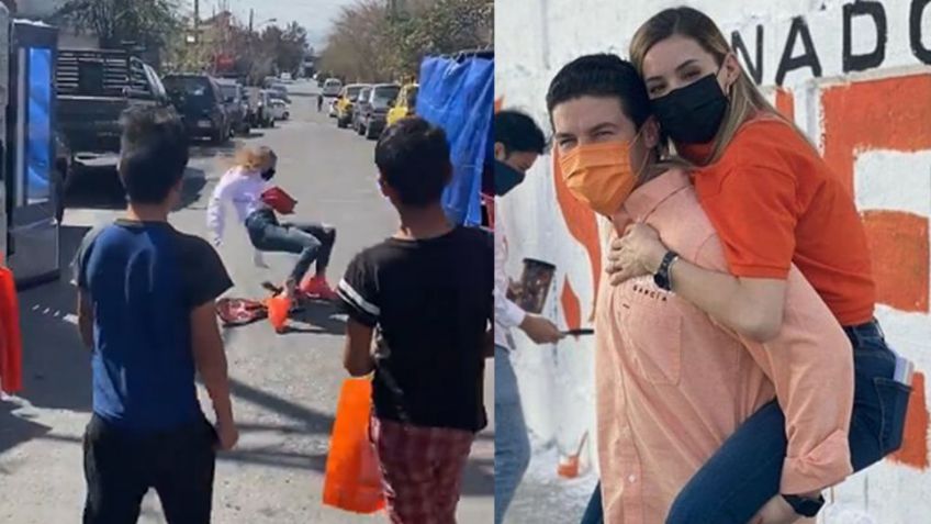 Desgracias de campaña: Mariana Rodríguez sufre polémica caída y Samuel García ¿se burla?