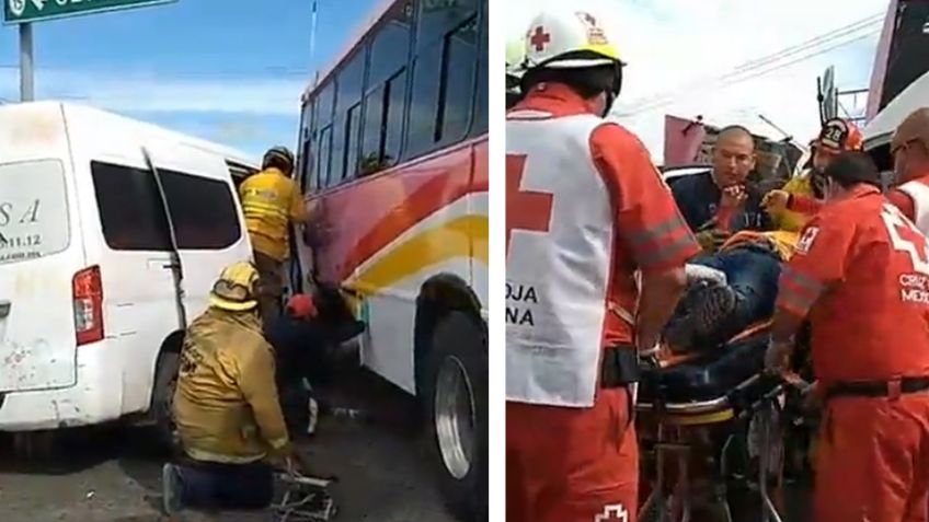 Aparatoso choque entre autobús y vagoneta deja varias personas prensadas en Ciudad Obregón