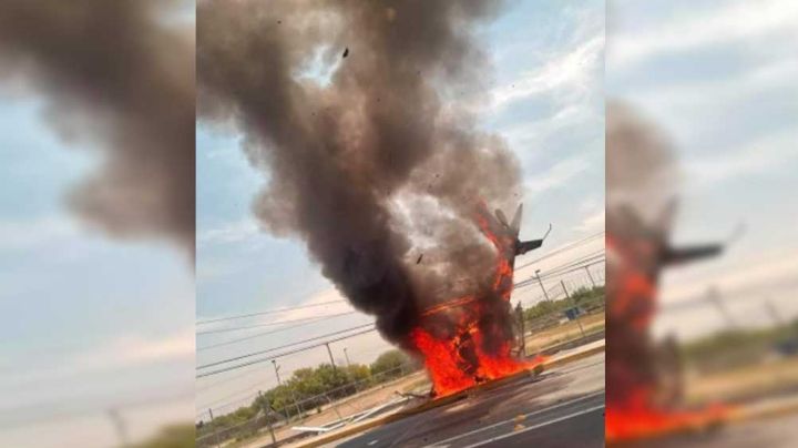 VIDEO: Helicóptero arde en llamas luego de caer en carretera Monterrey-Laredo