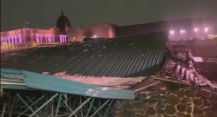 VIDEO: Tormenta eléctrica y granizo provocan caída de una estructura del Templo Mayor