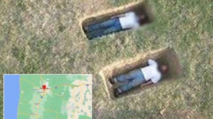Captan una escalofriante foto con Google Maps de cuerpos dentro de una tumba