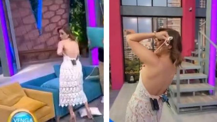 Cynthia Rodríguez pierde la pena y casi se queda sin vestido en vivo en 'VLA': "Todo por ridícula"