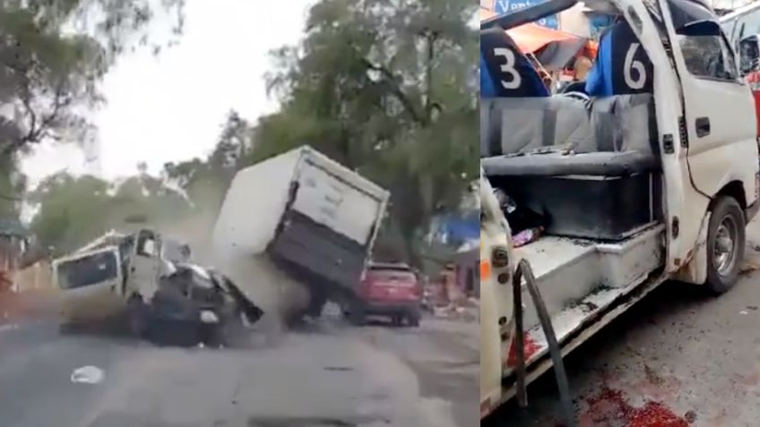 FUERTE VIDEO: ¡Sangriento accidente! Tráiler destroza a combi y deja a 7 pasajeros prensados