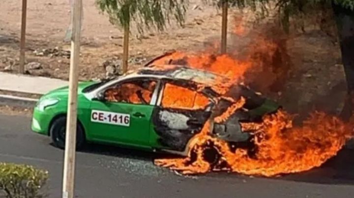 Incendian taxi con bomba molotov en Guanajuato; murió el conductor y hay una pasajera herida