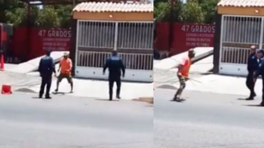 VIDEO: A plena luz del día, policías disparan para detener a hombre con machete en Ciudad Obregón