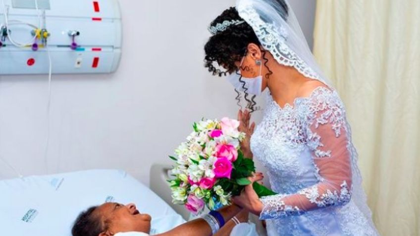 FOTO: Vestida de novia, mujer visita a su madre en el hospital para hacerla partícipe del enlace