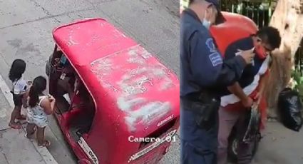 FUERTE VIDEO: ¡Monstruo! Captan a taxista pedófilo al manosear a dos niñas en plena calle