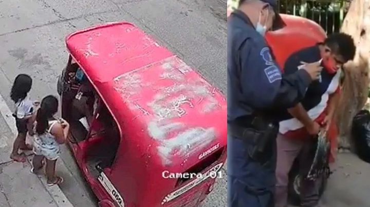 FUERTE VIDEO: ¡Monstruo! Captan a taxista pedófilo al manosear a dos niñas en plena calle