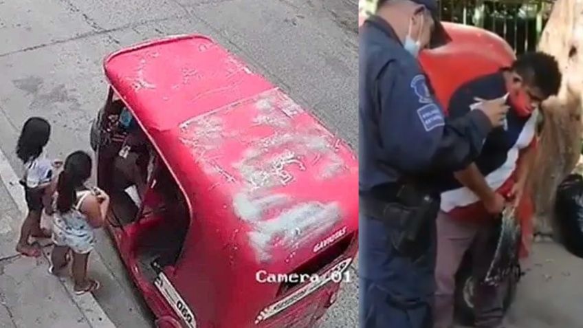 FUERTE VIDEO: ¡Monstruo! Captan a taxista pedófilo al manosear a dos niñas en plena calle