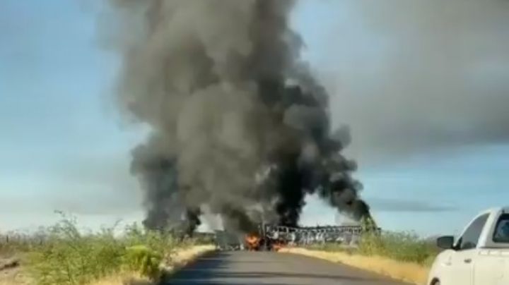 Violencia arde en Sonora: Atraviesan e incendian tráiler en carretera a Tubutama