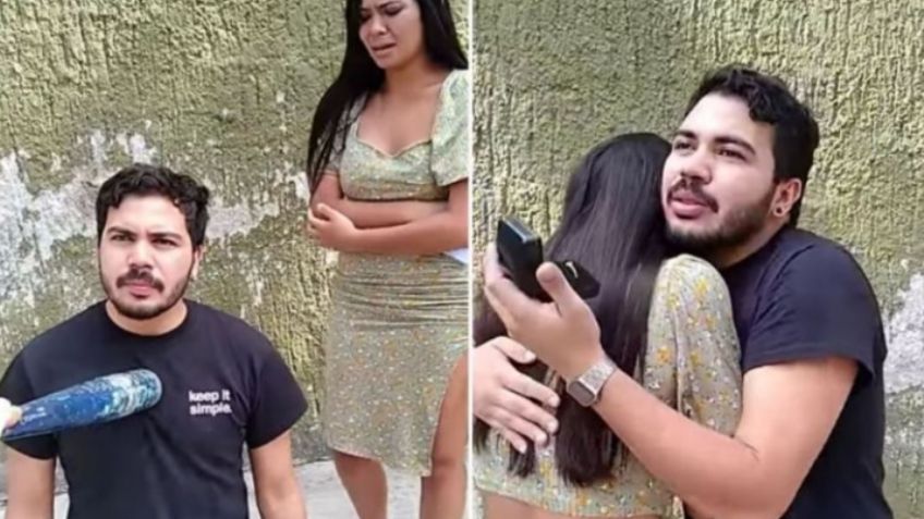 VIDEO: ¿Romántico? En medio de una violenta escena le pide matrimonio a su novia