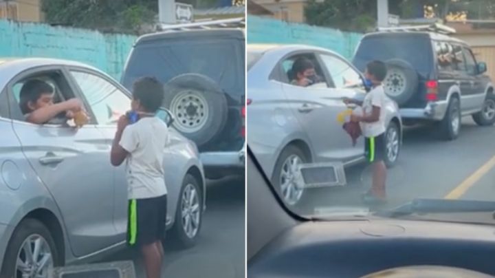 VIDEO: ¡Tierno regalo! Niño obsequia juguetes a menor que trabaja en la calle