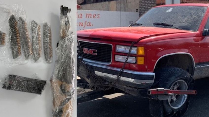 Descubren arma de alto poder y cartuchos dentro de camioneta abandonada al norte de Sonora