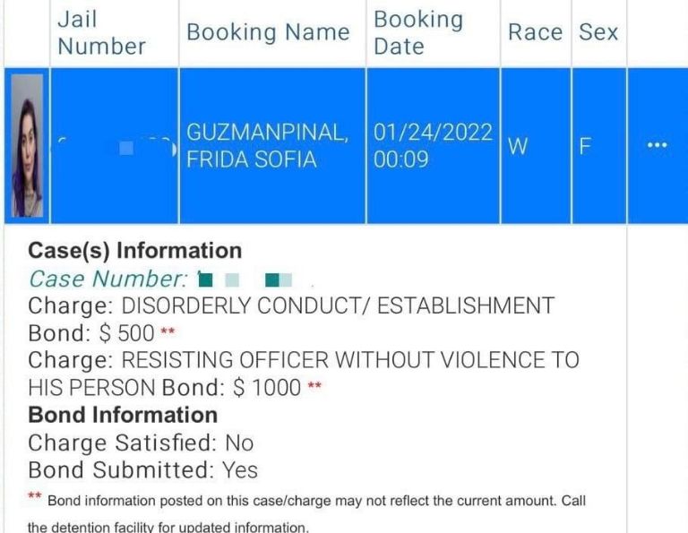 En la imagen, información sobre el arresto de Frida Sofía