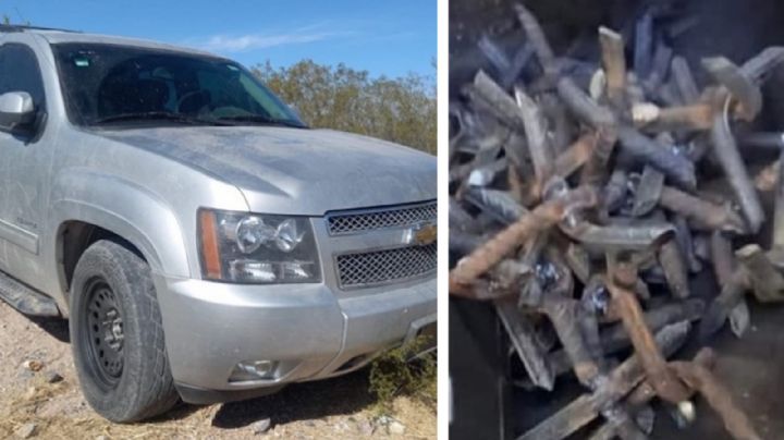 Hallan en Sonora auto blindado en estado de abandono; contenía 'poncha llantas' y munición