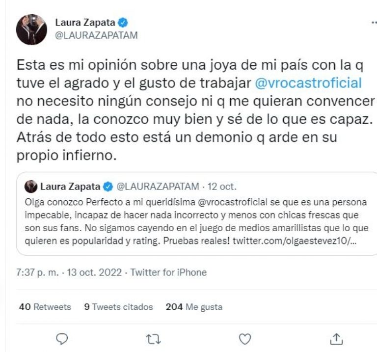 Segundo tuit de Laura Zapata