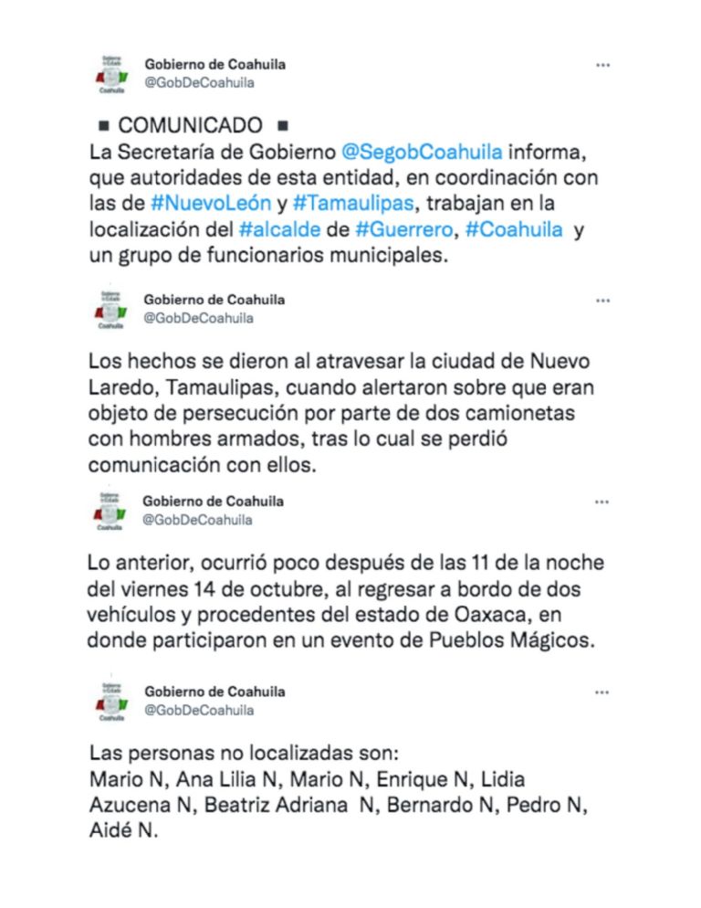 Informan sobre desaparición de alcalde de Guerrero, Coahuila. Foto: Internet