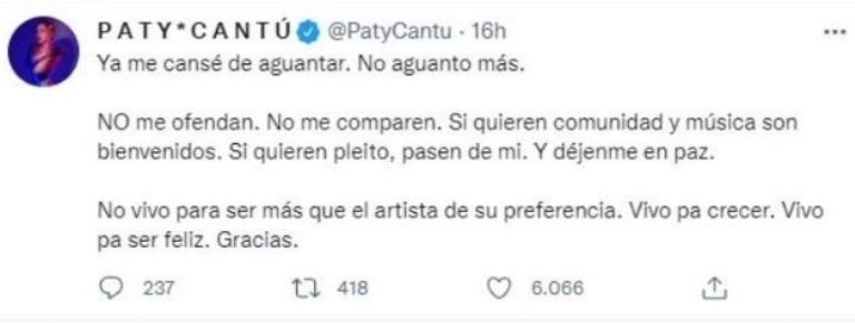 Tuit de Paty Cantú