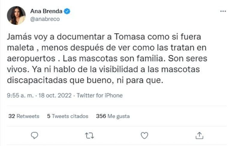 Segundo tuit de Ana Brenda Contreras