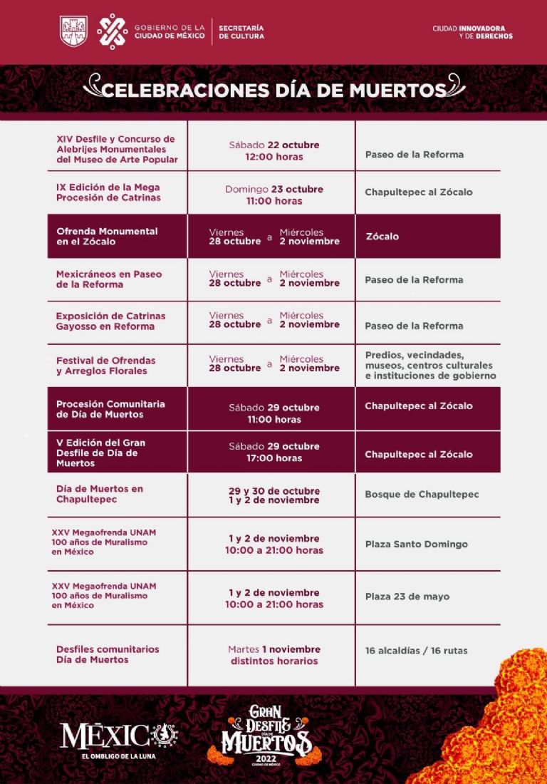 Cartelera día de muertos CDMX 