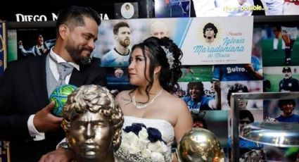 Con la bendición de Maradona, pareja es la primera casarse en iglesia del argentino en Puebla