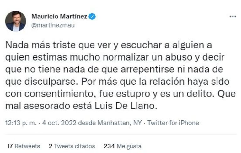 Tuit de Mauricio Martínez