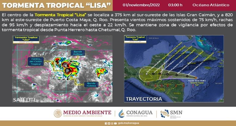 Informe sobre Tormenta Tropical 'Lisa'. Foto: Conagua