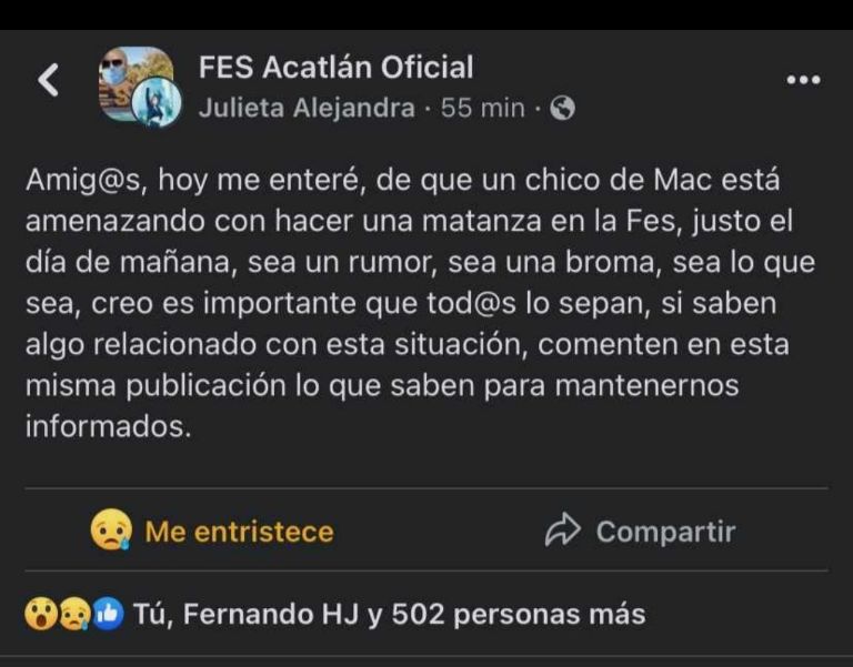 Advierten por ataque armado en la UNAM. Foto: Facebook