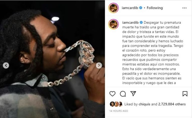 Cardi B envía mensaje a Takeoff