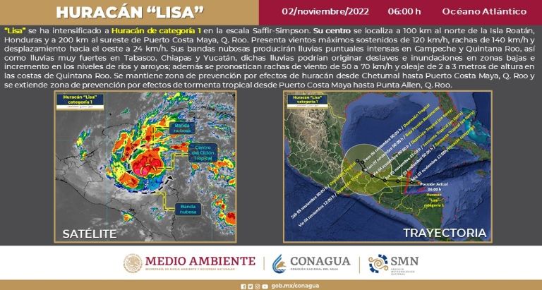 Información del huracán 'Lisa'. Foto: Conagua