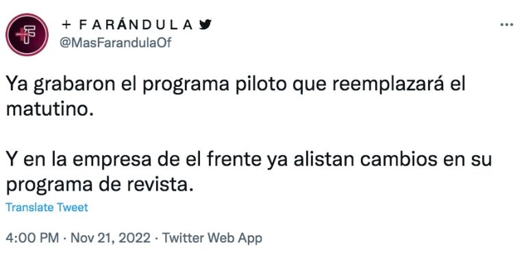 Twitter @MasFarandulaOf